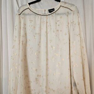 Liz Claiborne Ivory Textured Rhinestones Long Sleeve Blouse Womens Size Large XL